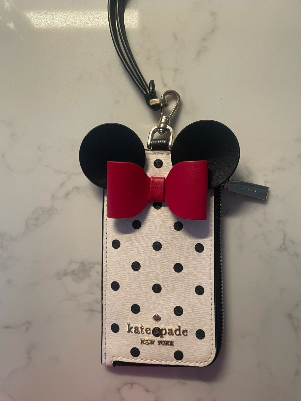 kate spade White Polka Dot Minnie Card Holder with Black Ears and Red Bow